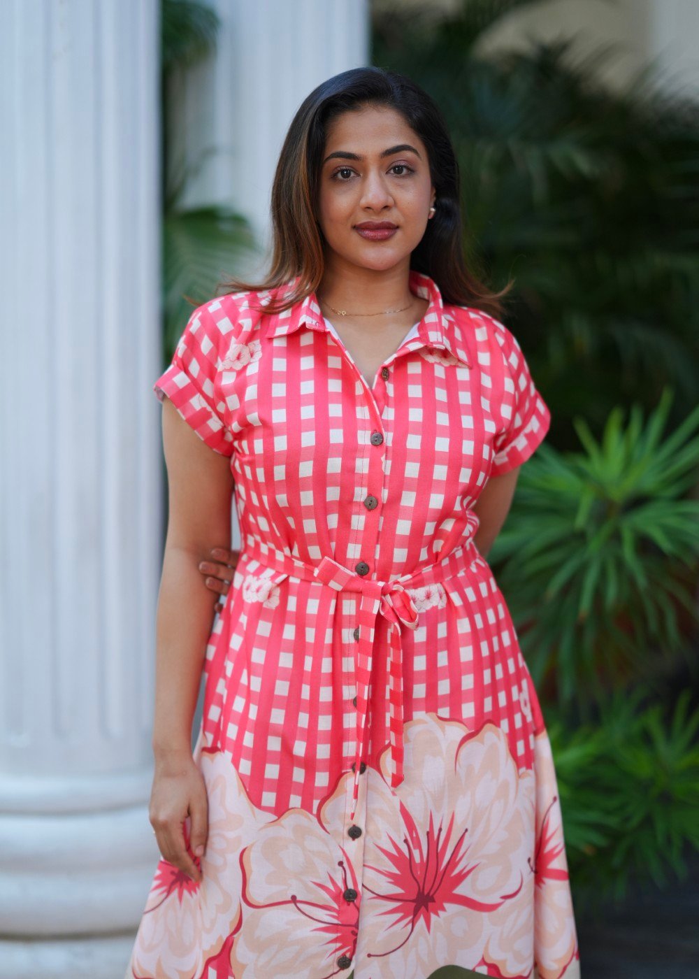 coral check linen coral check linen