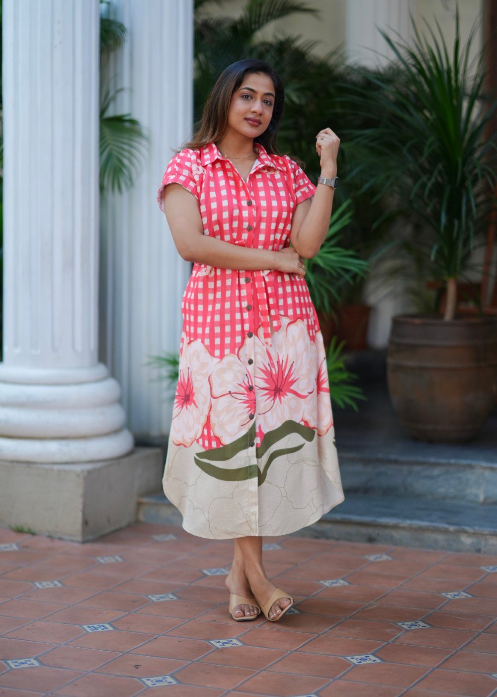 coral check linen coral check linen