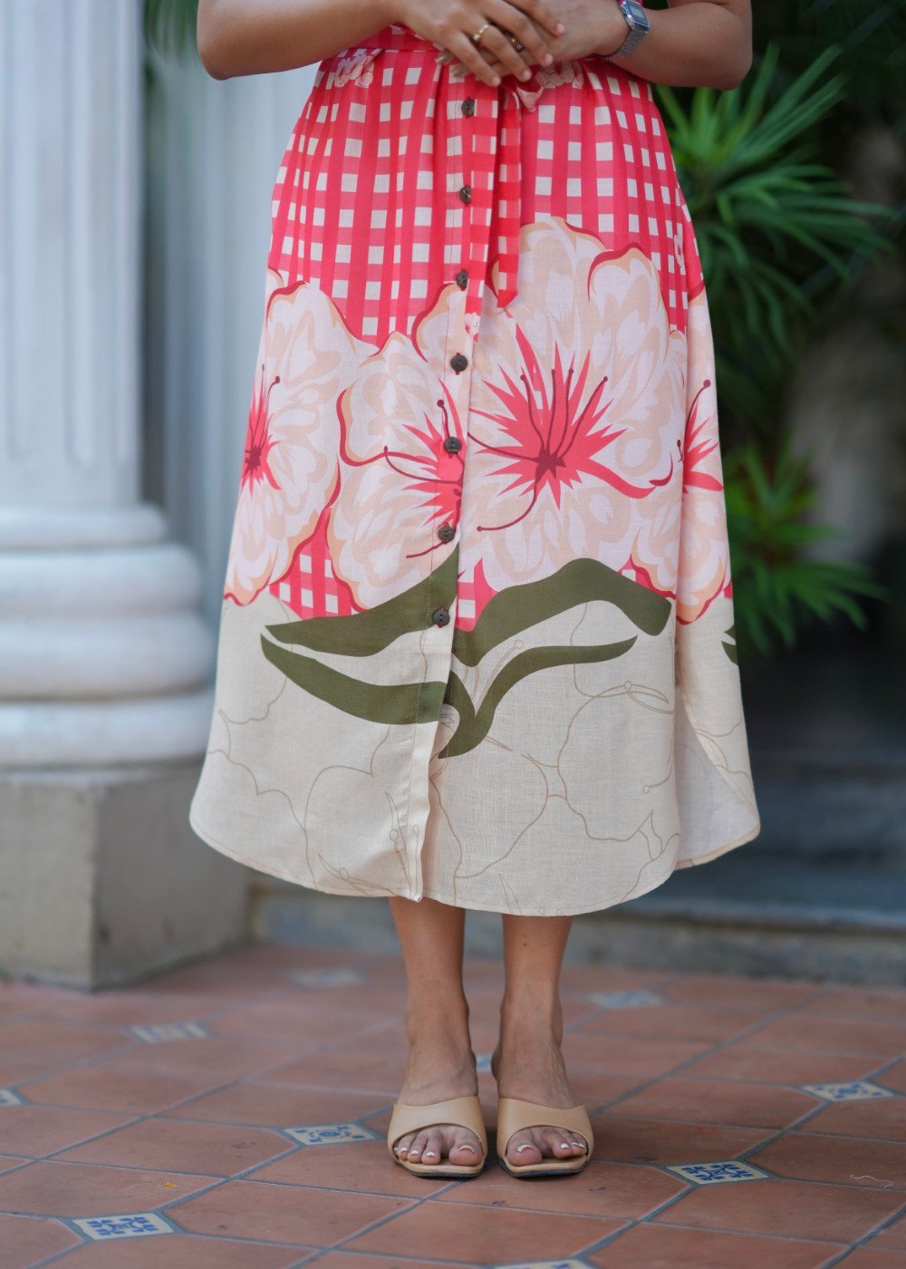 coral check linen coral check linen