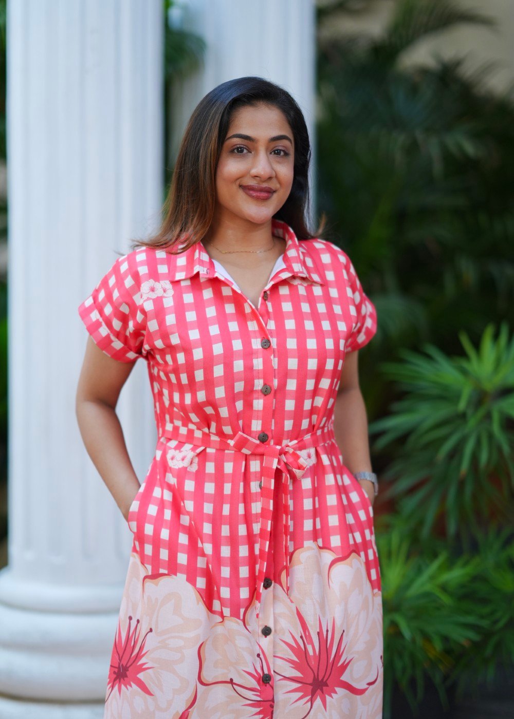 coral check linen coral check linen