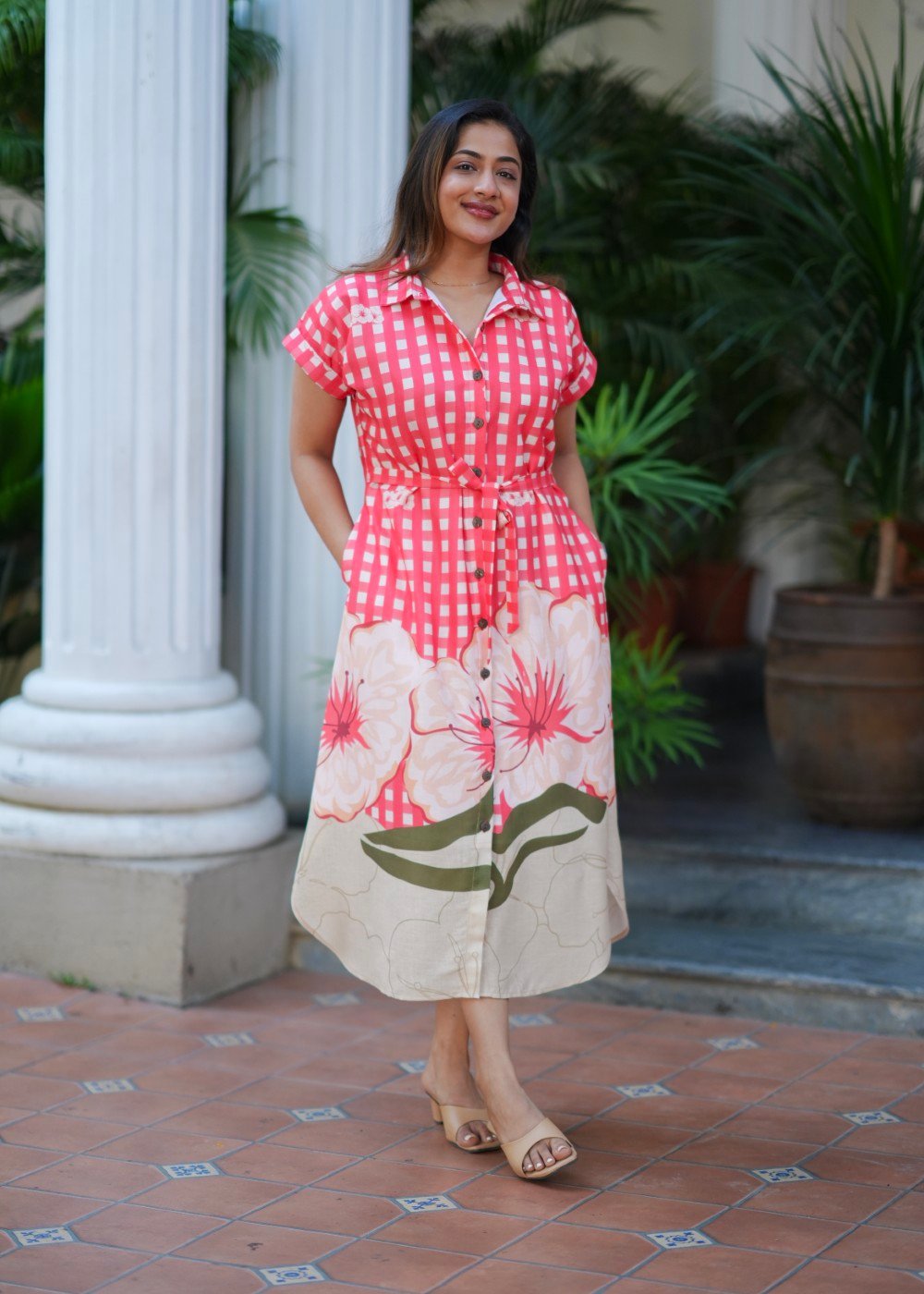 coral check linen coral check linen