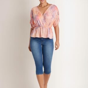 v neck dolman sleeve top orange multi