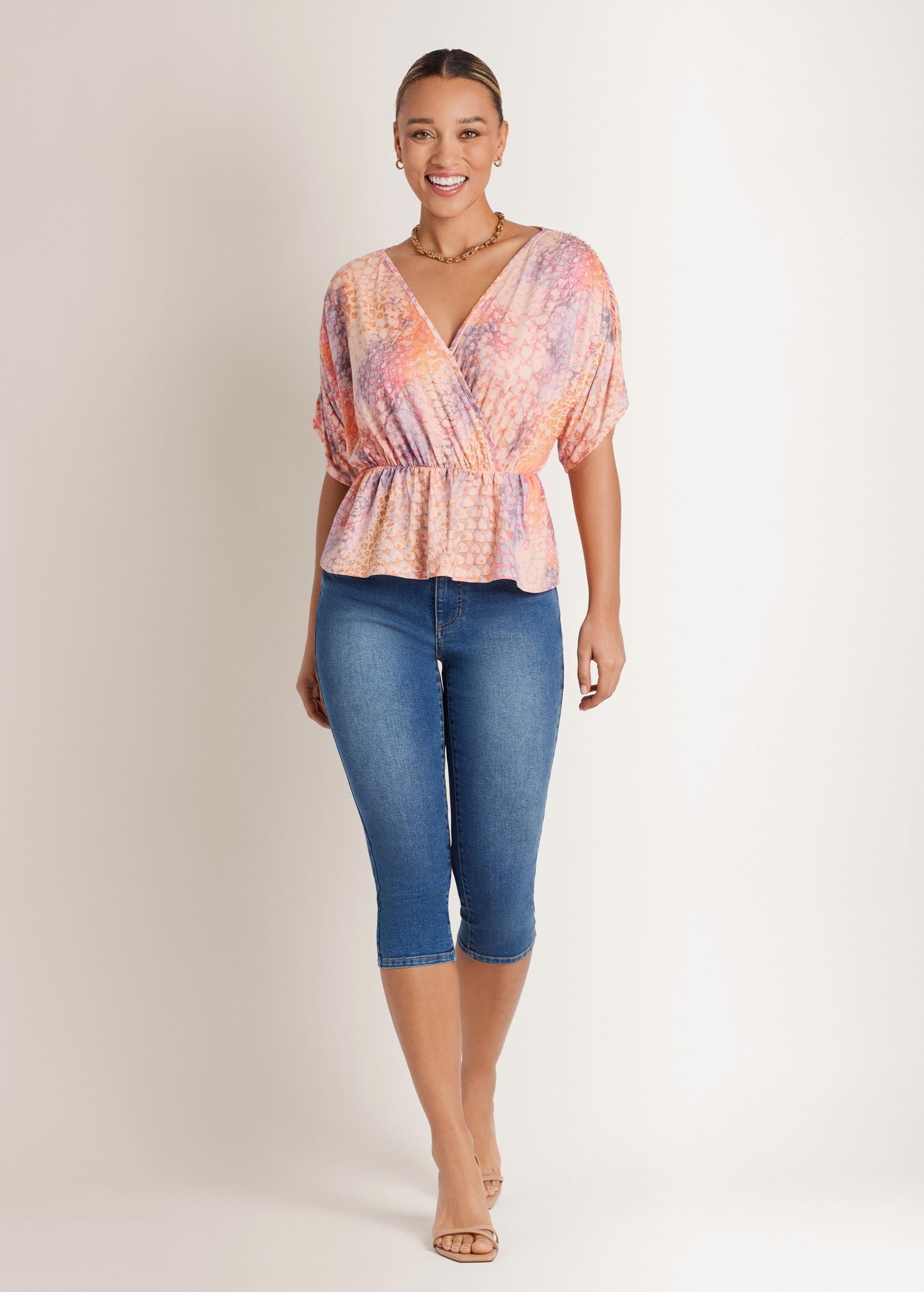 v neck dolman sleeve top orange multi v neck dolman sleeve top orange multi
