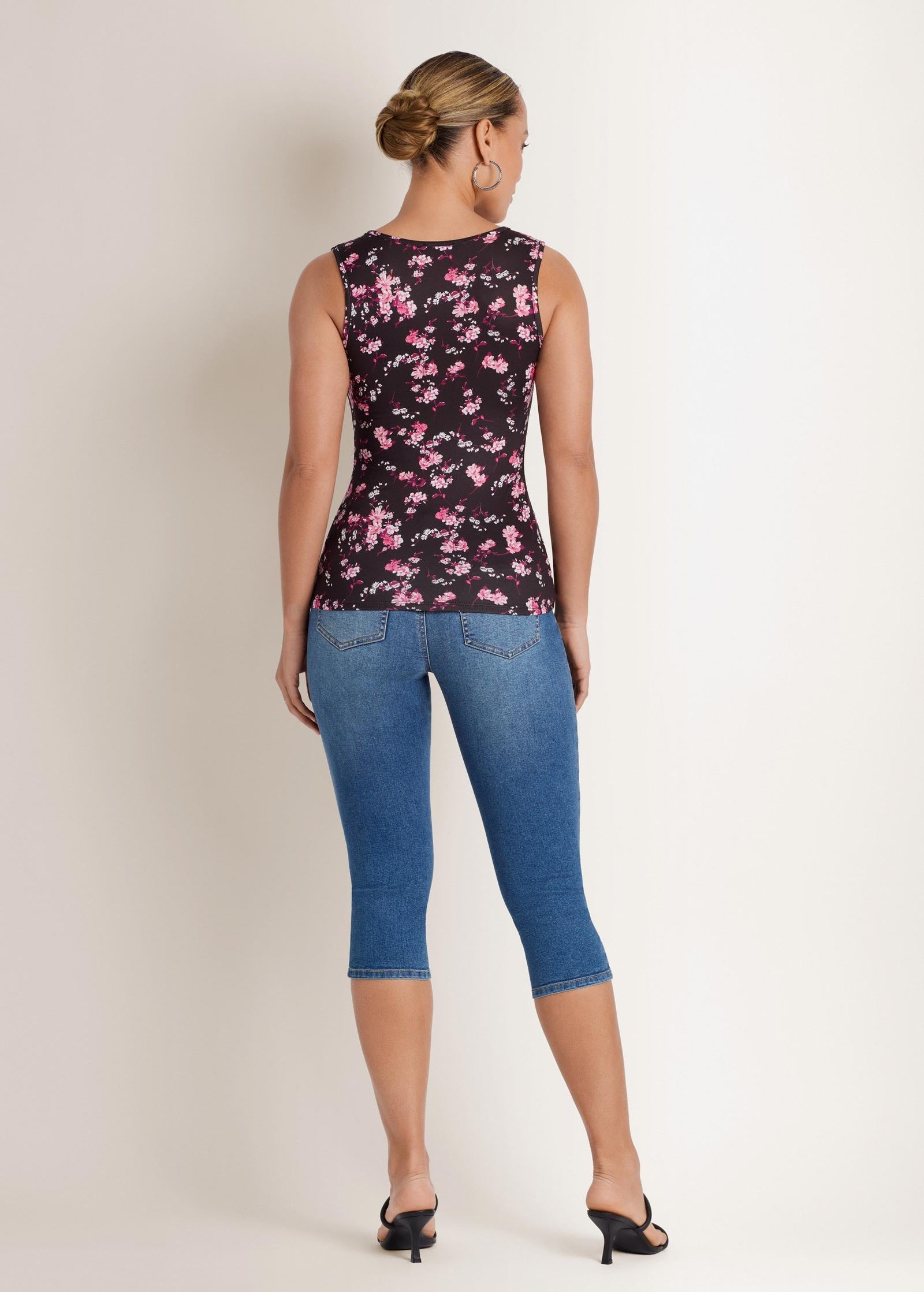 tie front floral top black multi tie front floral top black multi