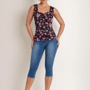 tie front floral top black multi
