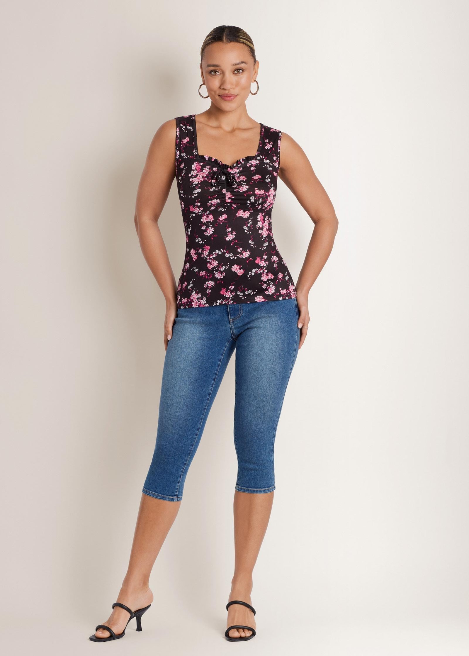 tie front floral top black multi tie front floral top black multi