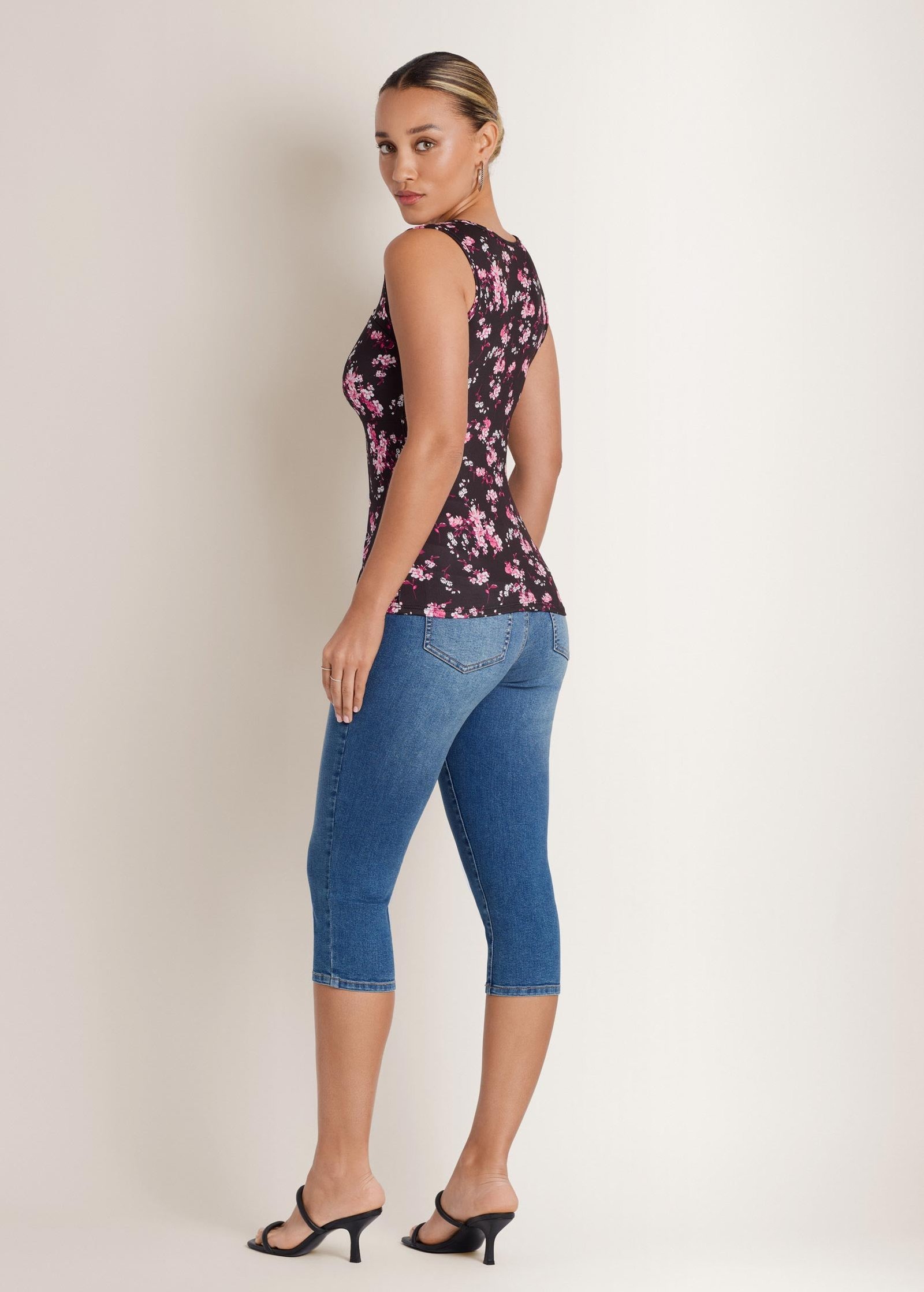 tie front floral top black multi tie front floral top black multi