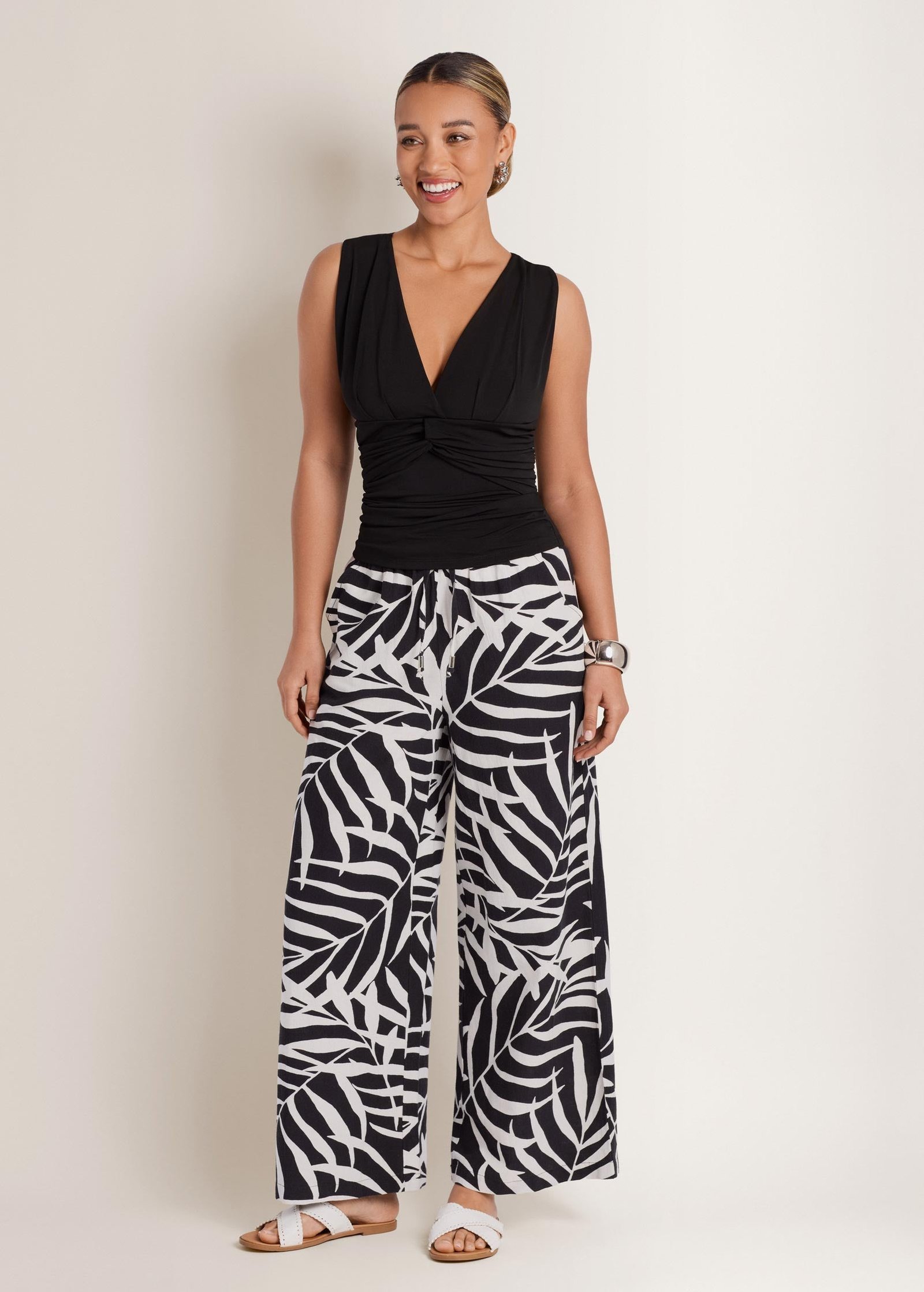 wide leg linen pant bicolor palm wide leg linen pant bicolor palm